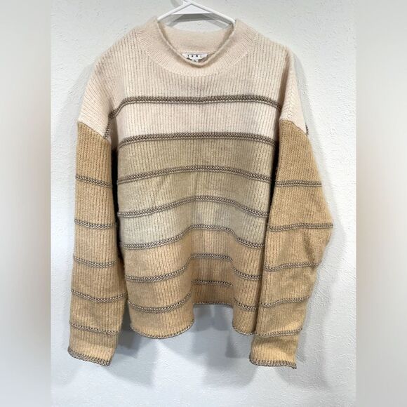 THML Striped Pattern Color-Block Brown Beige Cream Knit Sweater, Size L - Picture 1 of 7